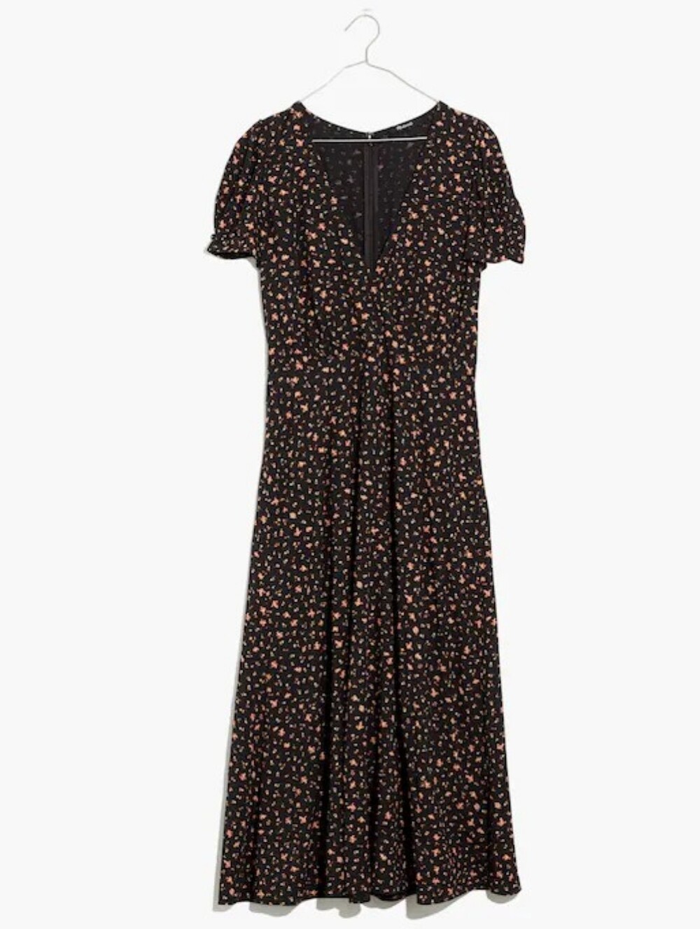 Madewell Black Floral Faux Wrap-Style Midi Dress Size 10 - Picture 3 of 12